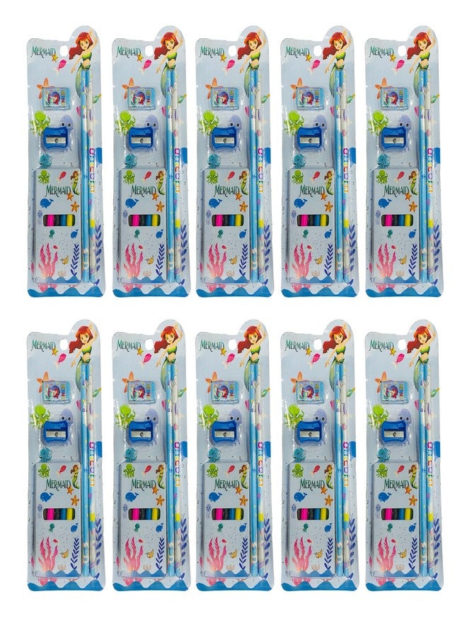 Dharmsaar 2Pcs Pencil Set with Pencil Color, Sharpener & Extra Eraser for Kids | Stationery Kit for Boys & Girls Age 3-15 Years | Ideal School Use & Birthday Return Gifts (Mermaid, Pack of 10) - Image 4