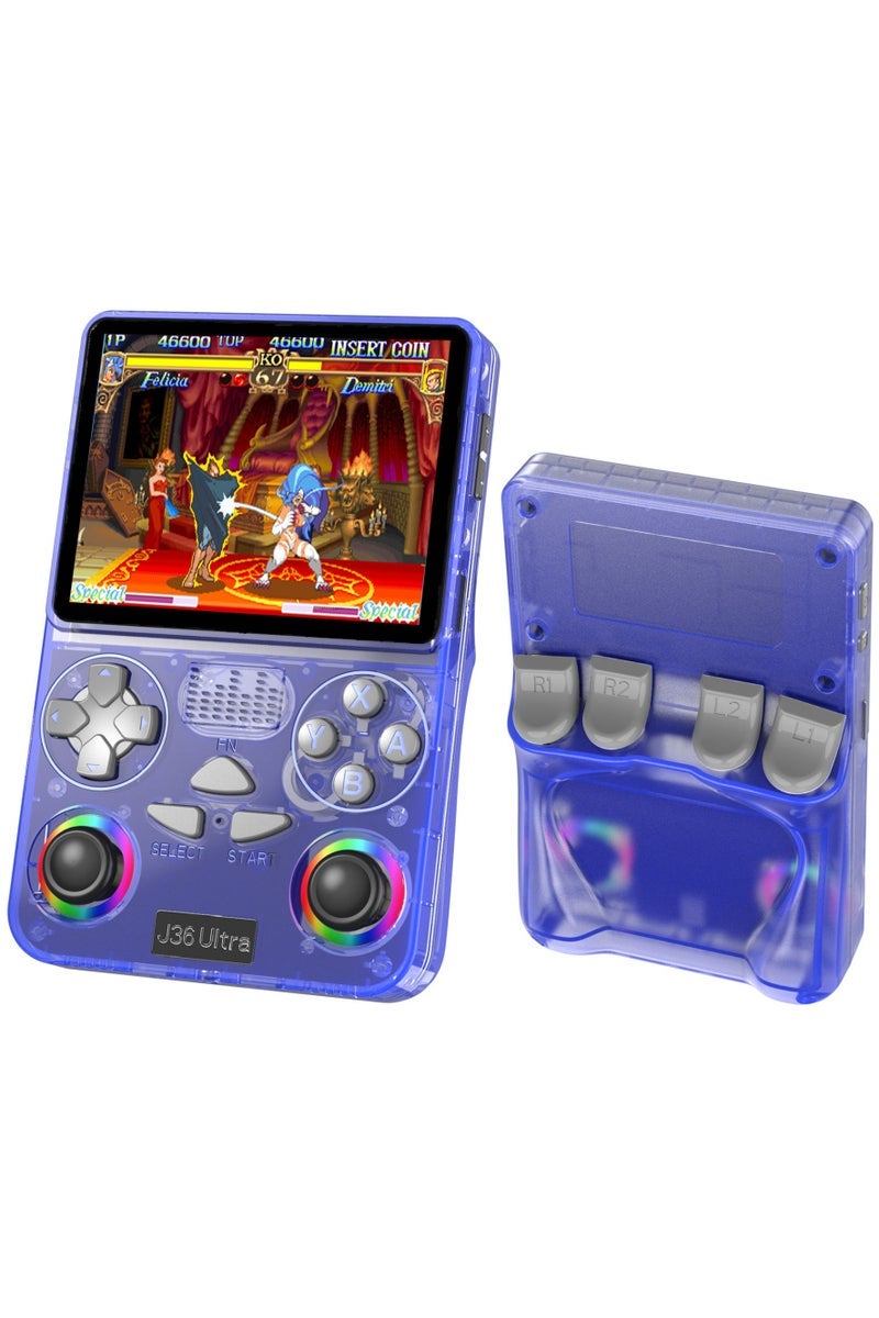 JAJEEK J36 Ultra Game Console 3.5 Inch Portable Retro Game Console Built-in 20000+ Games With 64GB Memory Card Video Games Console 20+ Supported Simulator Platform 3000mAh Battery IPS Screen Toys And Games For Kids And Adults Transparent Purple - Image 2