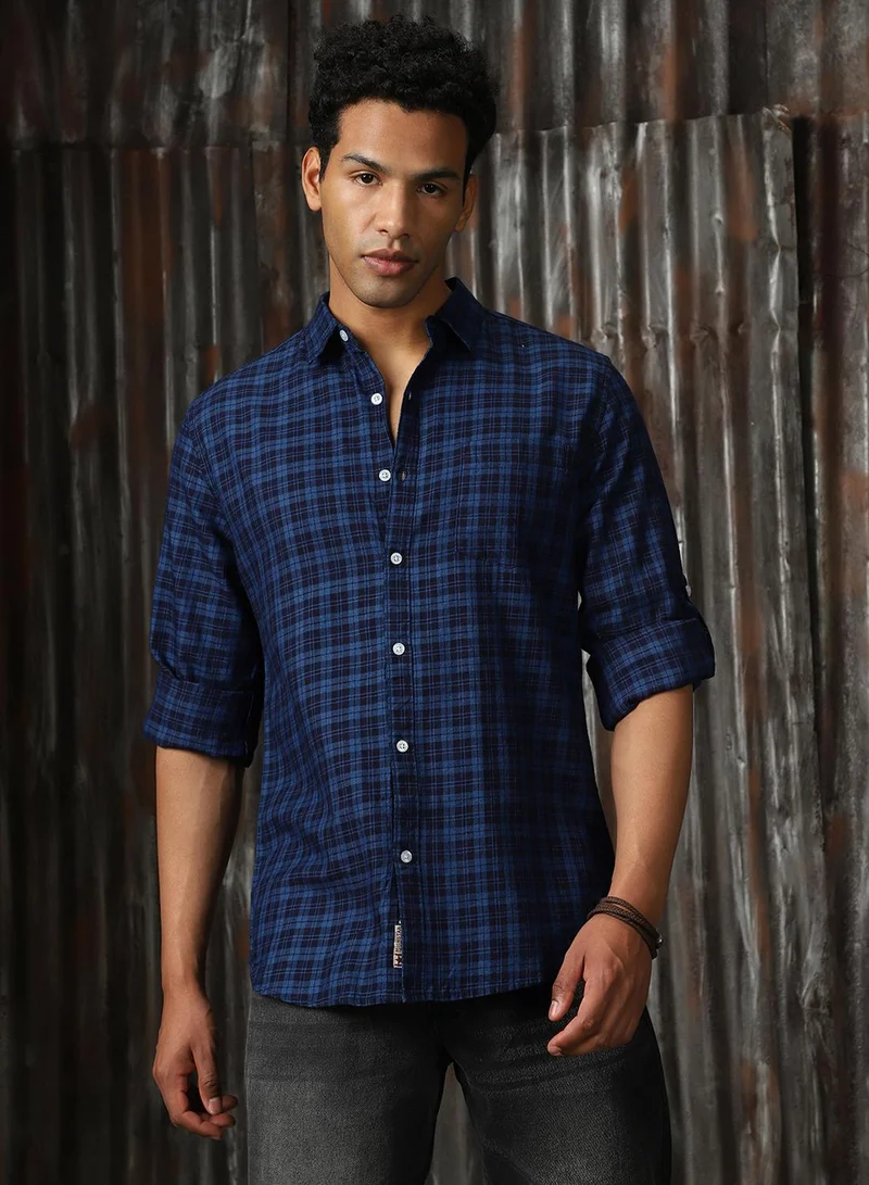 هاي ستار Men's Multicoloured 100% Cotton Checkered Button Down Shirt