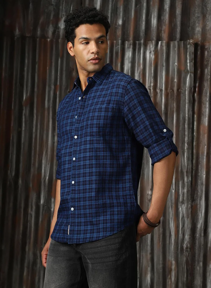 هاي ستار Men's Multicoloured 100% Cotton Checkered Button Down Shirt