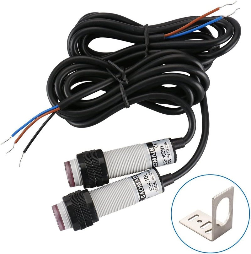 Baomain 1 Pair M18 Infrared Ray Through-Beam Reflection Optical Photoelectric Sensor Switch E3F-10DN3/E3F-10L NPN NO+NC 10-30V DC Sensing Distance 10m 4 Wires with Mounting Bracket - Image 2