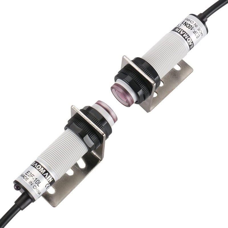 Baomain 1 Pair M18 Infrared Ray Through-Beam Reflection Optical Photoelectric Sensor Switch E3F-10DN3/E3F-10L NPN NO+NC 10-30V DC Sensing Distance 10m 4 Wires with Mounting Bracket - Image 4
