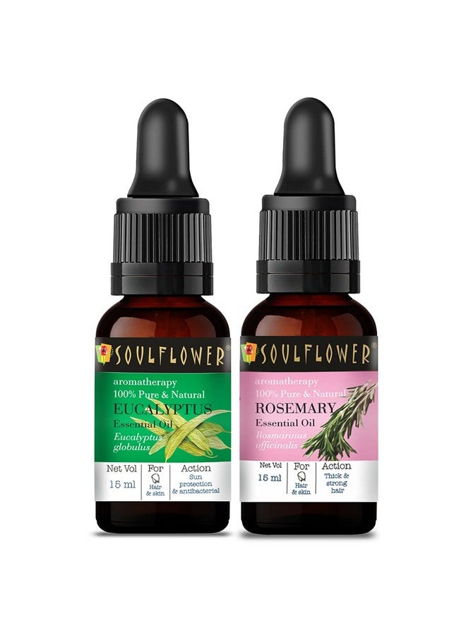 Soulflower Rosemary Essential Oil & Eucalyptus Essential Oil For Hair Growth, Hair Fall Control And Nourishment, Skin Care | 100% Pure, Naural, Organic Certified & Undiluted | Pack Of 2, 15Ml Each  - Image 1