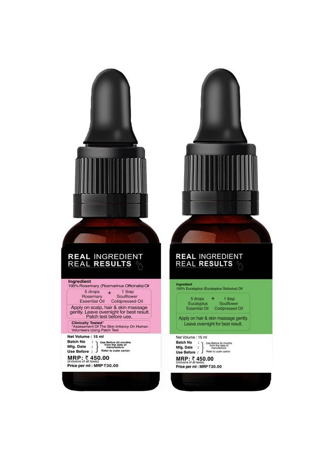Soulflower Rosemary Essential Oil & Eucalyptus Essential Oil For Hair Growth, Hair Fall Control And Nourishment, Skin Care | 100% Pure, Naural, Organic Certified & Undiluted | Pack Of 2, 15Ml Each  - Image 3
