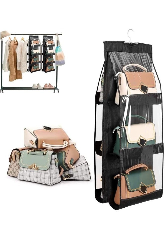 Hanging Handbag & Purse Organizer with 6 Clear Pockets – Over-the-Door Storage Solution for Closet and Wardrobe – Durable Black Organizer for Purses, Clutches,  Accessories, and Small Essentials - Image 1