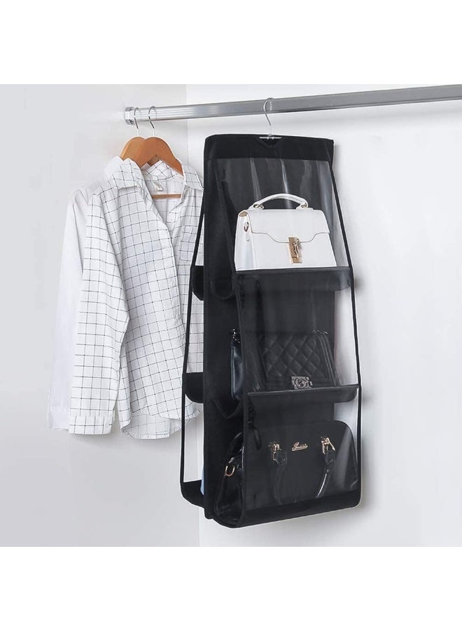 Hanging Handbag & Purse Organizer with 6 Clear Pockets – Over-the-Door Storage Solution for Closet and Wardrobe – Durable Black Organizer for Purses, Clutches,  Accessories, and Small Essentials - Image 3
