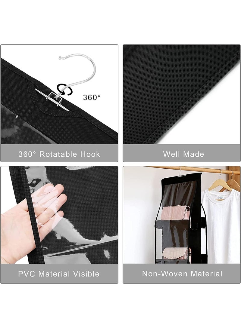 Hanging Handbag & Purse Organizer with 6 Clear Pockets – Over-the-Door Storage Solution for Closet and Wardrobe – Durable Black Organizer for Purses, Clutches,  Accessories, and Small Essentials - Image 2