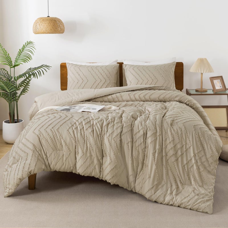 Andency و ency Tannish Gray Comforter Set Queen Size Boho Soft Warm Warm Warm Studded Comforter Sets for Queen Size Bed 3 VIES - Image 3