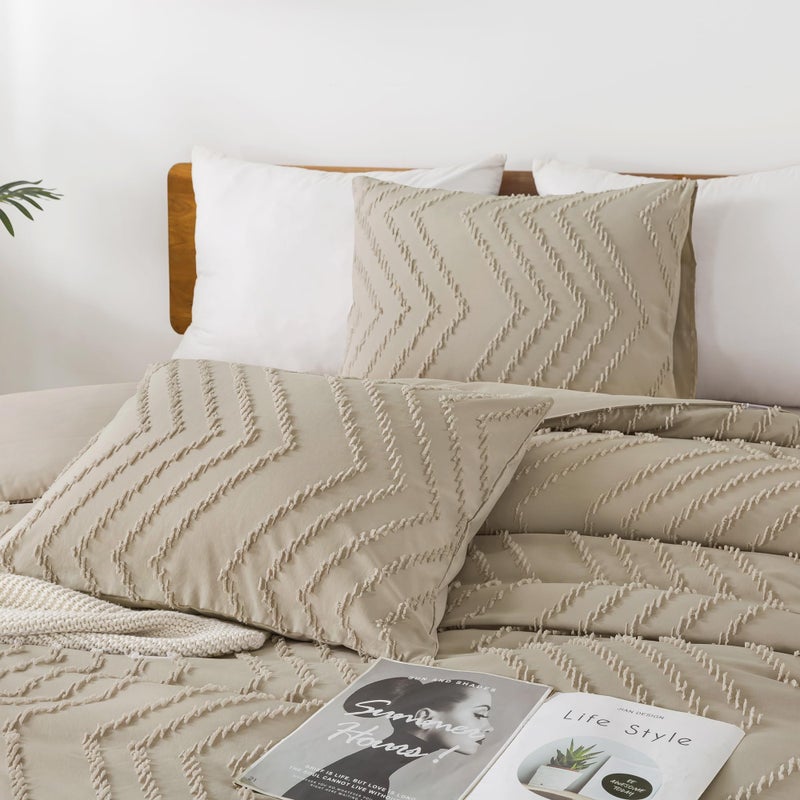 Andency و ency Tannish Gray Comforter Set Queen Size Boho Soft Warm Warm Warm Studded Comforter Sets for Queen Size Bed 3 VIES - Image 4