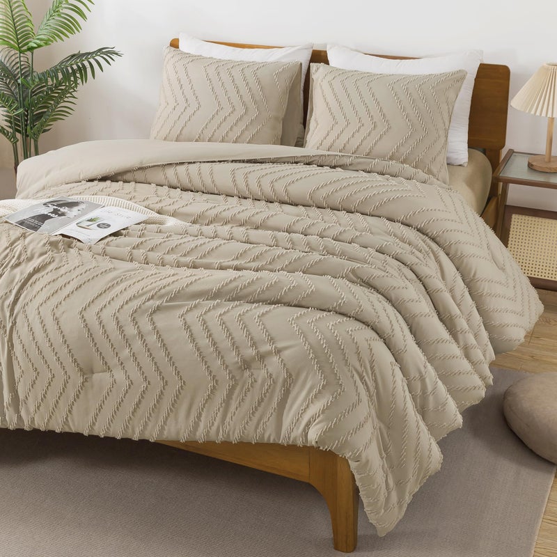 Andency و ency Tannish Gray Comforter Set Queen Size Boho Soft Warm Warm Warm Studded Comforter Sets for Queen Size Bed 3 VIES - Image 1