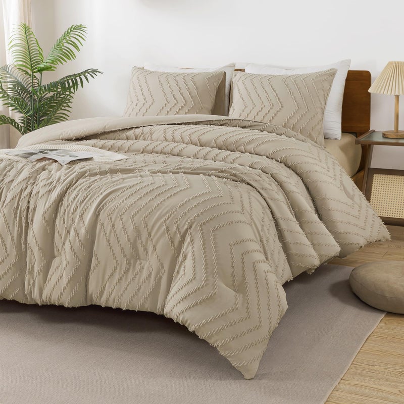 Andency و ency Tannish Gray Comforter Set Queen Size Boho Soft Warm Warm Warm Studded Comforter Sets for Queen Size Bed 3 VIES - Image 2