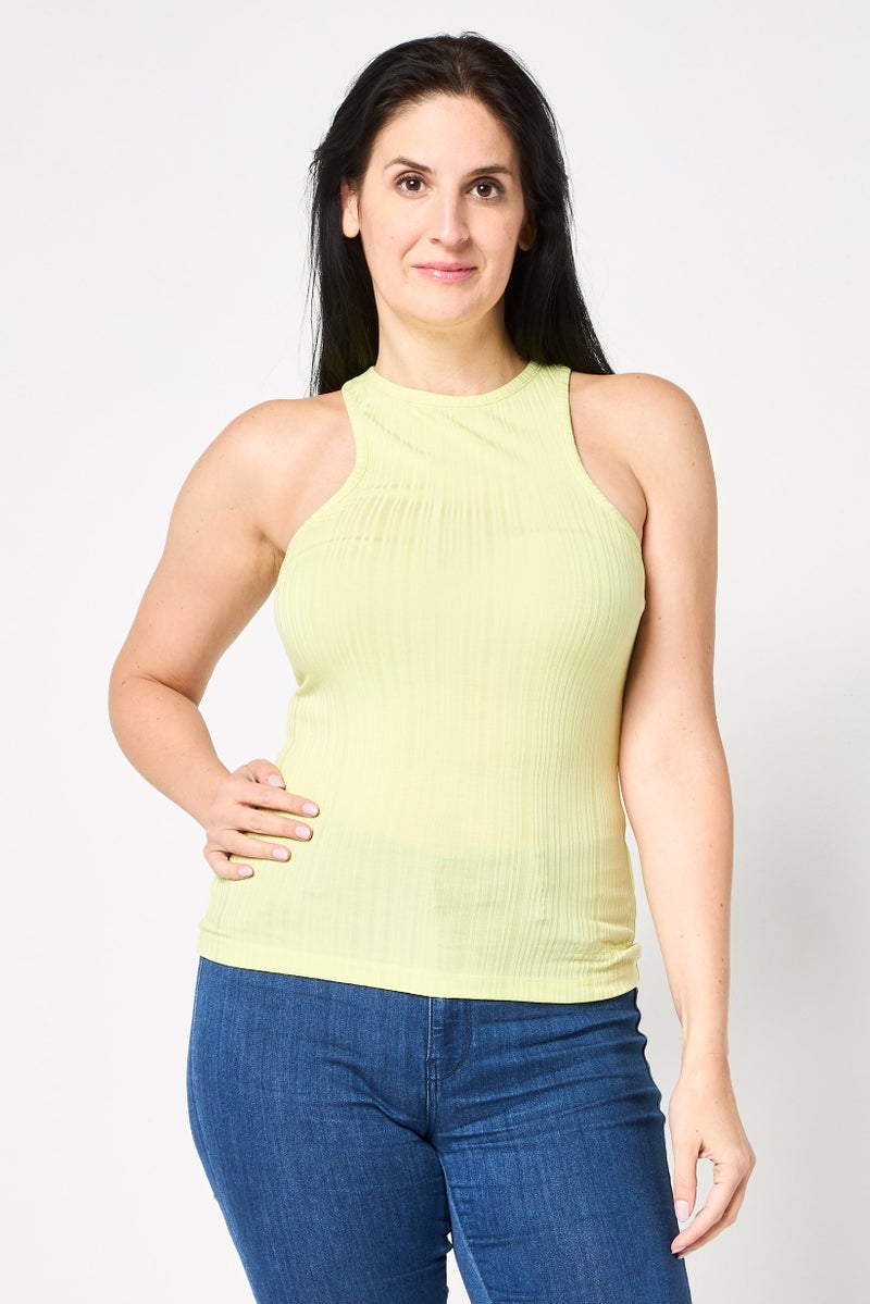 Karl Lagerfeld Women Round Neck Textured Sleeveless Tank Top, Light Green - Image 1