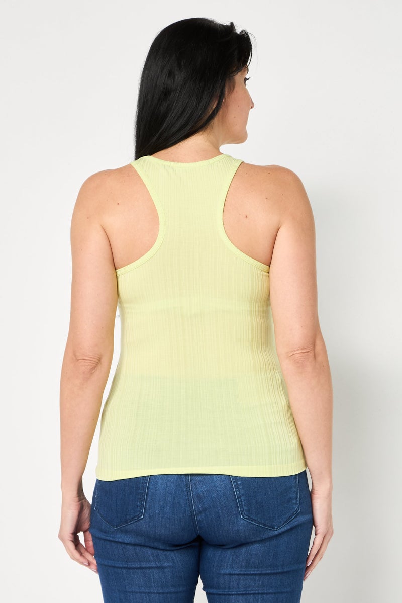 Karl Lagerfeld Women Round Neck Textured Sleeveless Tank Top, Light Green - Image 4