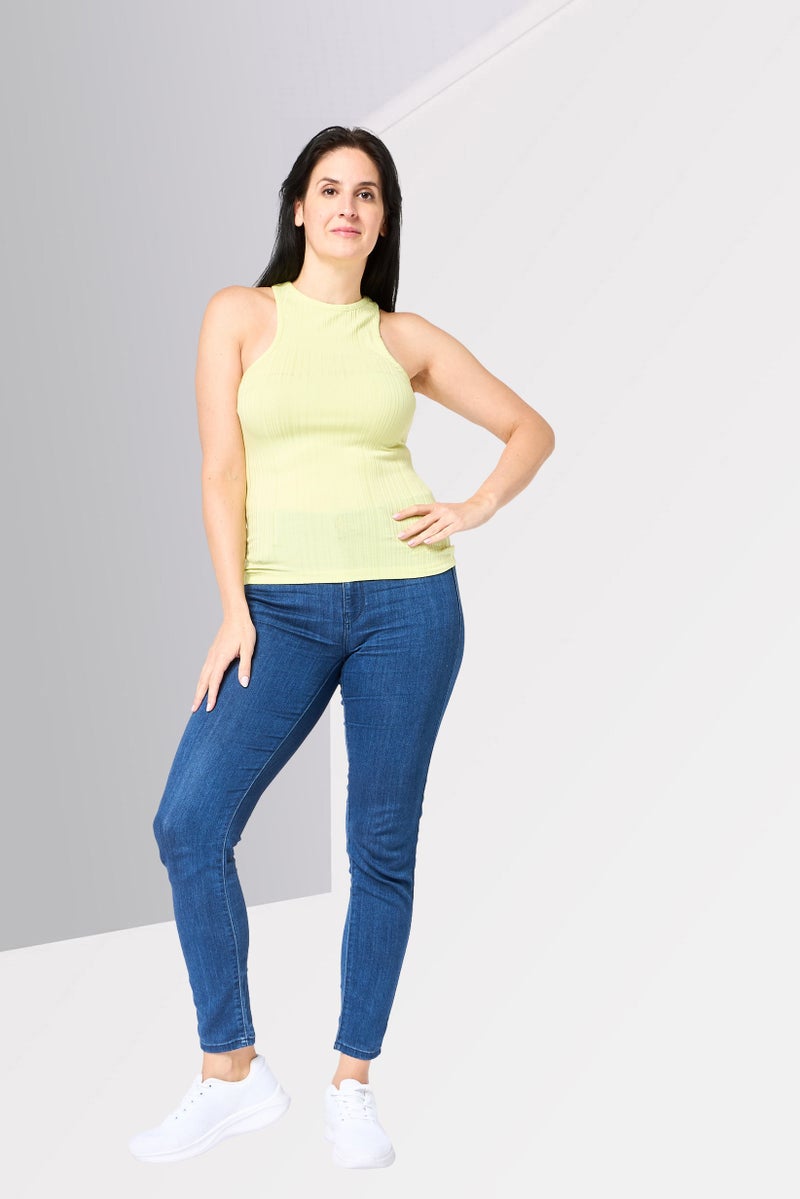 Karl Lagerfeld Women Round Neck Textured Sleeveless Tank Top, Light Green - Image 2