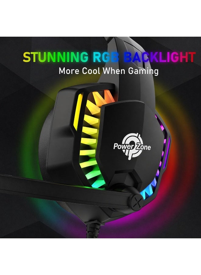 power zone PZ-2000 RGB Gaming Headset with Noise-Cancelling Microphone, Hi-Fi Stereo Sound, RGB Lighting Effects, Comfortable Over-Ear Design & Multi-Platform Compatibility - Image 4