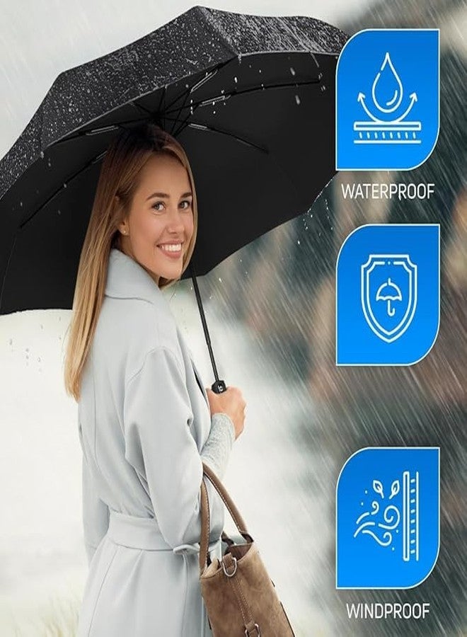MAHNTMART مظلة MAHNTMART ثلاثية الطي للمطر مع خاصية الفتح والإغلاق التلقائي، مناسبة للنساء والرجال (أسود) - Image 5