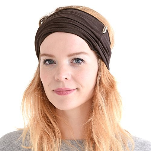 Charm Mens Head Wraps Elastic Bandana - Japanese Headband Workout Women Hair Brown - Image 1