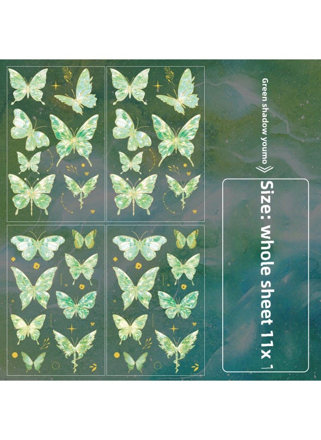 Generic - Life Border Pet Hand Account Sticker Retro Photo Frame Landscaping Collage Pain Bag Card Decoration Material Sticker Asahi Special-Color:Bronzing Green Butterfly Sticker - Image 1