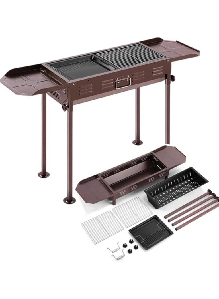 إسكدنيا شواية الشواء المصنوعة من الفولاذ المقاوم للصدأ شواية الفحم قابلة للطي ومتينة للاستخدام في الهواء الطلق والتخييم والشواء الم للطهي في الهواء الطلق والنزهة والفناء الخلفي والتخييم والطهي كبير 70 × 70 × 30 سم - Image 3