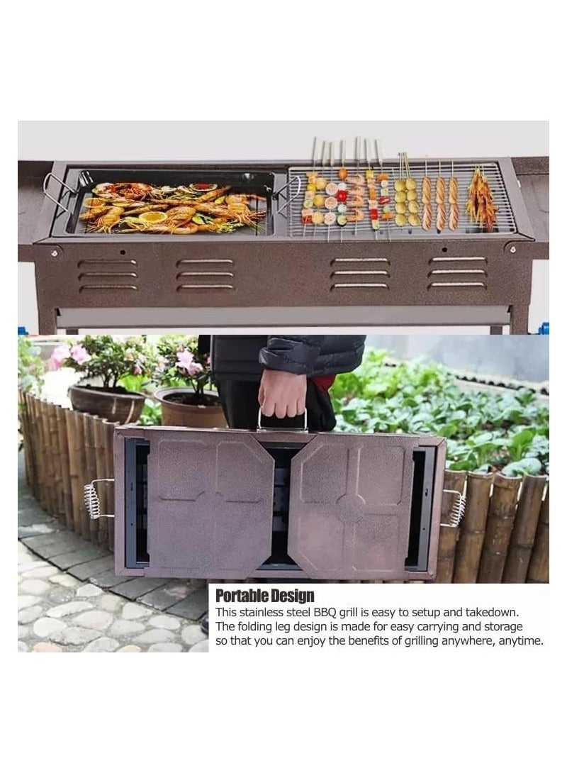 إسكدنيا شواية الشواء المصنوعة من الفولاذ المقاوم للصدأ شواية الفحم قابلة للطي ومتينة للاستخدام في الهواء الطلق والتخييم والشواء الم للطهي في الهواء الطلق والنزهة والفناء الخلفي والتخييم والطهي كبير 70 × 70 × 30 سم - Image 5