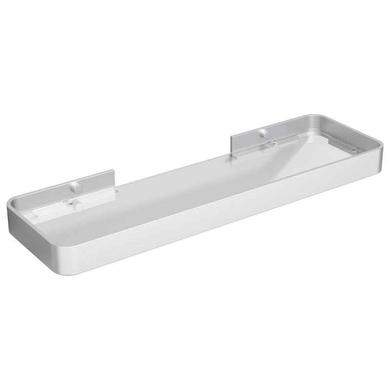 Danpoo 16Inch Wall Shelf Clear Tempered Glass with Matte Silver Aluminum Frame  Sleek Floating Bathroom Organizer