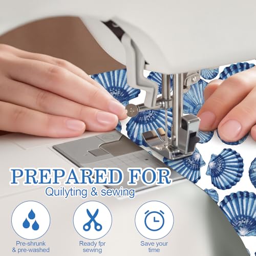 Tudomro 60 Pcs Blue Coastal Beach Fabric Squares Bundles 10 x 10 Inch Cotton Nautical Ocean Quilting Fabric Blue Seashells Fish Starfish Fat Quarters Quilt Patchwork Material for Sewing Craft Supplies - Image 3