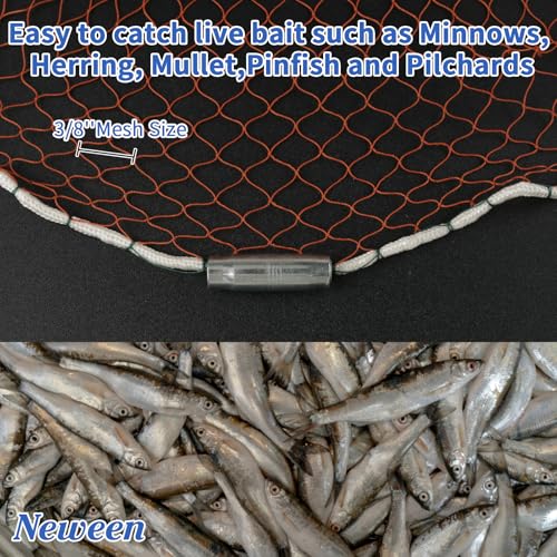 Neween Cast Net, American Saltwater Cast Nets for Fishing, 4ft-8ft Radius Casting Net for Bait Fish, 3/8 Inch Professional Grade Tire Lines Throw Nets for Fishing Bait with Heavy Duty Sinker - Image 4