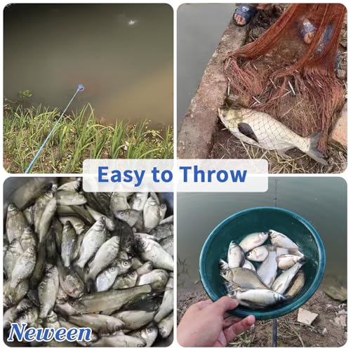 Neween Cast Net, American Saltwater Cast Nets for Fishing, 4ft-8ft Radius Casting Net for Bait Fish, 3/8 Inch Professional Grade Tire Lines Throw Nets for Fishing Bait with Heavy Duty Sinker - Image 2