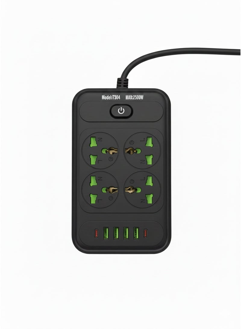 Multi Socket Power Strip , with 4 Universal Outlets, 4 USB Ports & 2 Type-C Port , Fast & Safe Charging Extension with Overload Protection, Fire-Resistant Design, Switch and Smart Chip for Home & Office Use - Image 2