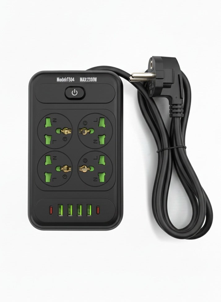 Multi Socket Power Strip , with 4 Universal Outlets, 4 USB Ports & 2 Type-C Port , Fast & Safe Charging Extension with Overload Protection, Fire-Resistant Design, Switch and Smart Chip for Home & Office Use - Image 1