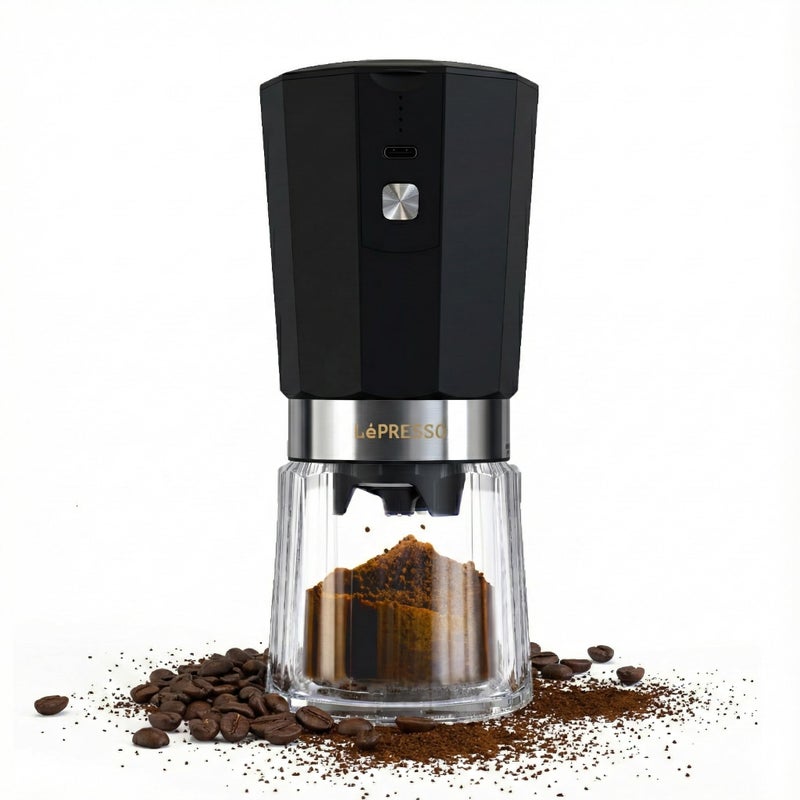 LePresso Cordless Electric Conical Burr Grinder 18W 800mAh | 40 Cups Single Charge, 3 Hours Charging Time, 30-35g Bean Container, 35-40g Powder Container - Black - Image 1