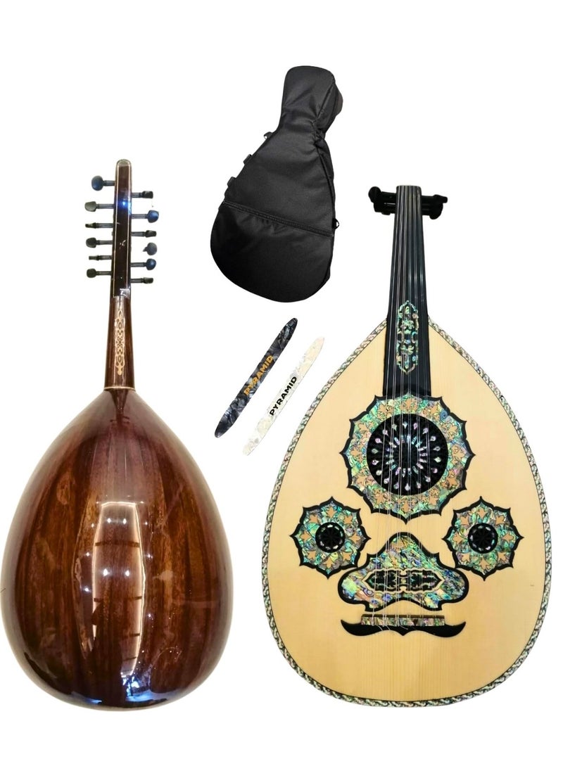Al-Karz Music Professional Suwer Lux Oud with Spruce Top Blue Shell Inlay Sheesham Back Ebony Fingerboard and Pegs Including Case and Picks 