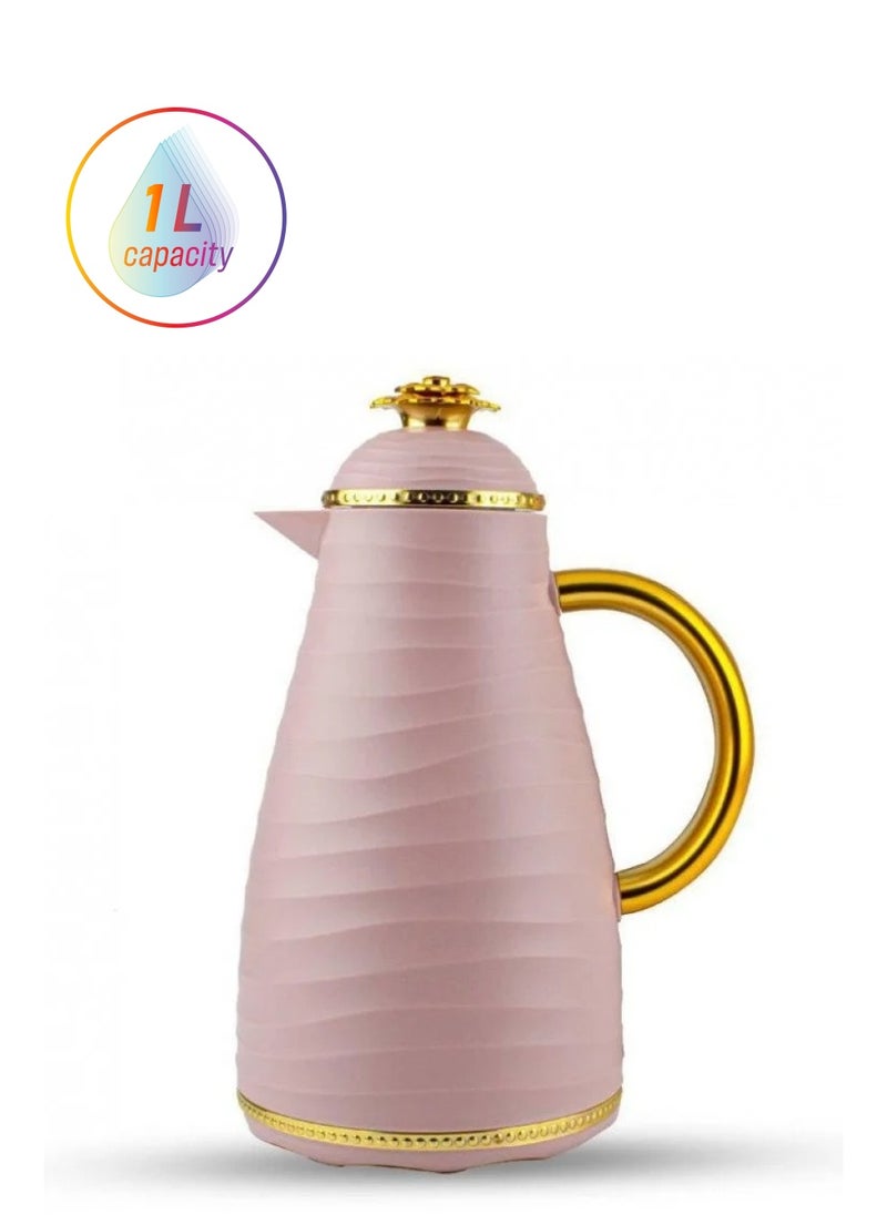 BASURRAH Basurrah Tea Thermos Pink With Golden Handle 1 Liter 19-46078 