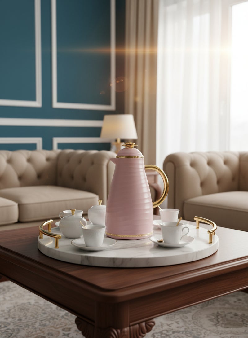 باصرة ترمس شاي وقهوة حراري فاخر سعة 1 لتر – تصميم أنيق باللون الوردي الذهبي، يحافظ على حرارة المشروبات لفترات طويلة – مناسب للقهوة والشاي والضيافة - Image 1