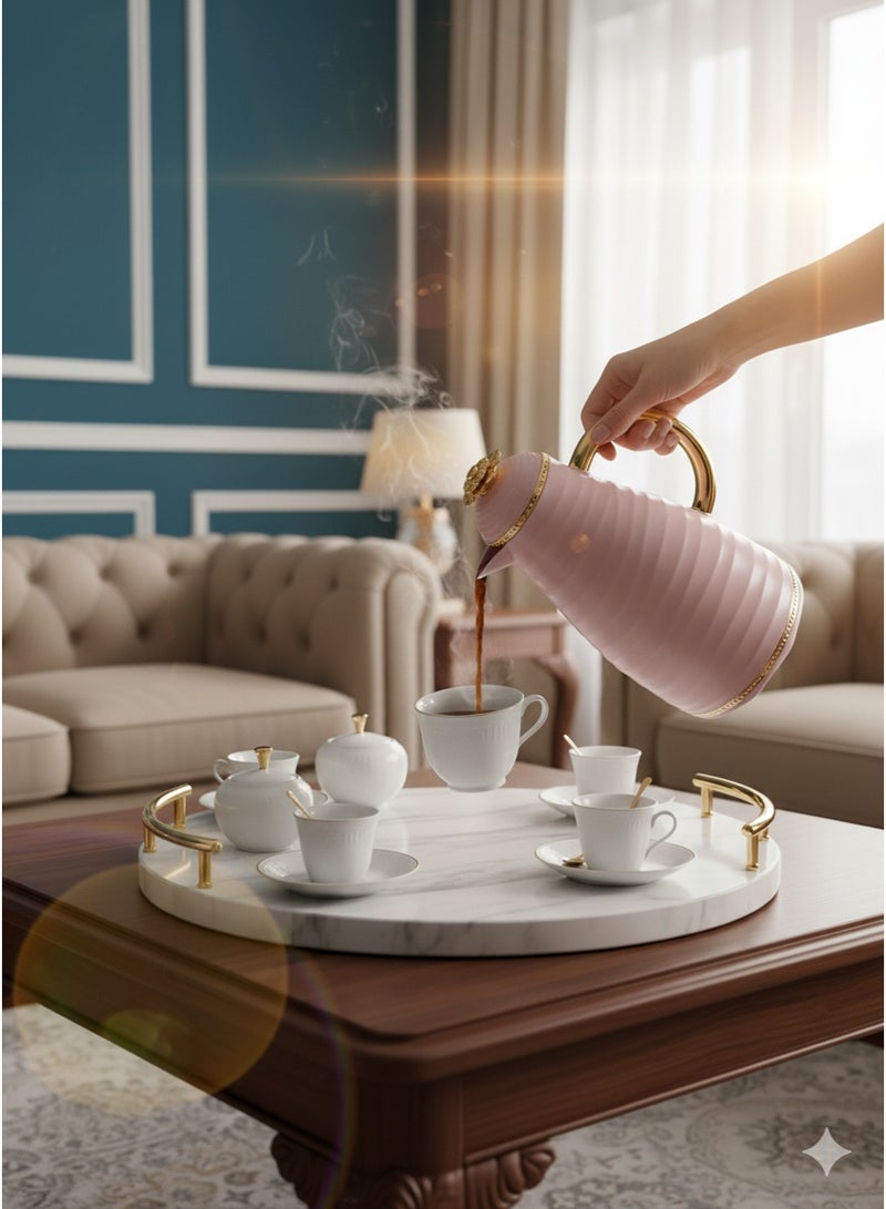 باصرة ترمس شاي وقهوة حراري فاخر سعة 1 لتر – تصميم أنيق باللون الوردي الذهبي، يحافظ على حرارة المشروبات لفترات طويلة – مناسب للقهوة والشاي والضيافة - Image 3