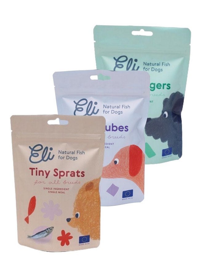 Eli Natural Fish Mix 3 Pack - Naturals Premium Dog Treats, Cod Skin Dental Treats, Rich in Protein & Omega 3, Low in Fat, Grain Free, Single Ingredient, Hypoallergenic, Gluten Free, Baltic Sprats - Image 1