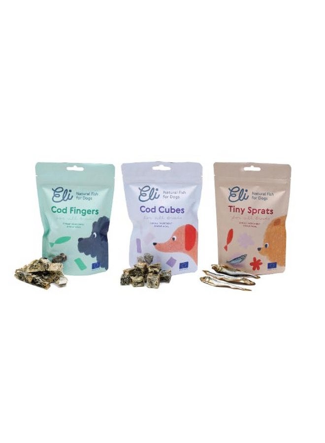 Eli Natural Fish Mix 3 Pack - Naturals Premium Dog Treats, Cod Skin Dental Treats, Rich in Protein & Omega 3, Low in Fat, Grain Free, Single Ingredient, Hypoallergenic, Gluten Free, Baltic Sprats - Image 2