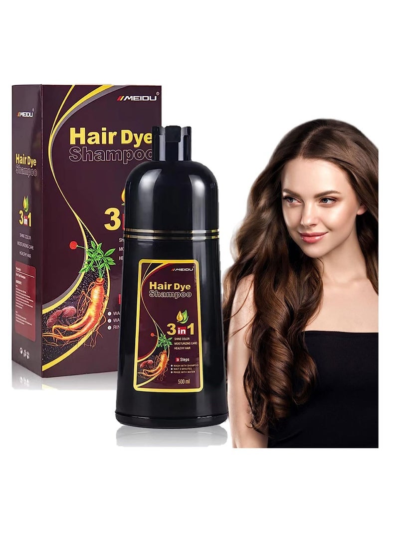 Meidu 3 In One Permanent Coffee Brown Hair Dye Shampo500ml - Image 1