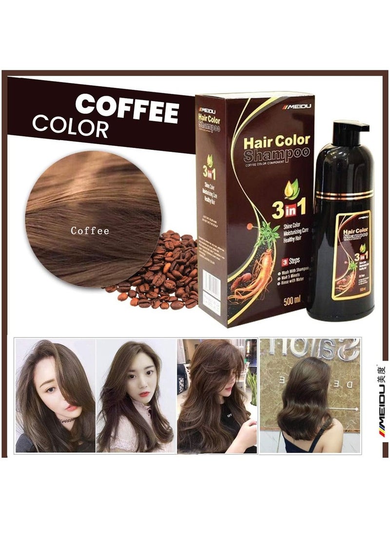 Meidu 3 In One Permanent Coffee Brown Hair Dye Shampo500ml - Image 3