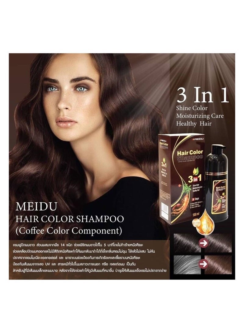 Meidu 3 In One Permanent Coffee Brown Hair Dye Shampo500ml - Image 4