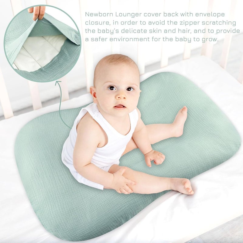 Hooyax Muslin Baby Lounger Cover, 100% Cotton Durable Newborn Lounger Cover, Soft and Breathable Infant Lounger Cover for Boys Girls, Covers Only (Blue-Green) - Image 5