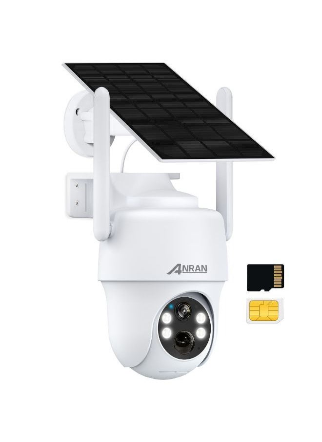 ANRAN - 4G Sim Card Solar Wireless Outdoor Camera PTZ 350° View 3MP Color Night Vision AI Motion Detection Compatible with Alexa - Image 1