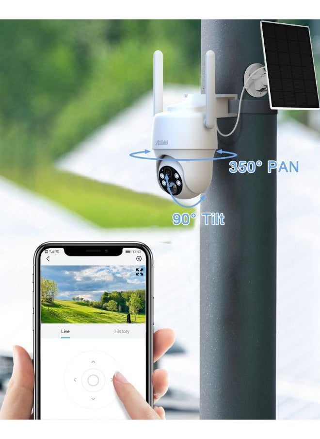 ANRAN - 4G Sim Card Solar Wireless Outdoor Camera PTZ 350° View 3MP Color Night Vision AI Motion Detection Compatible with Alexa - Image 1