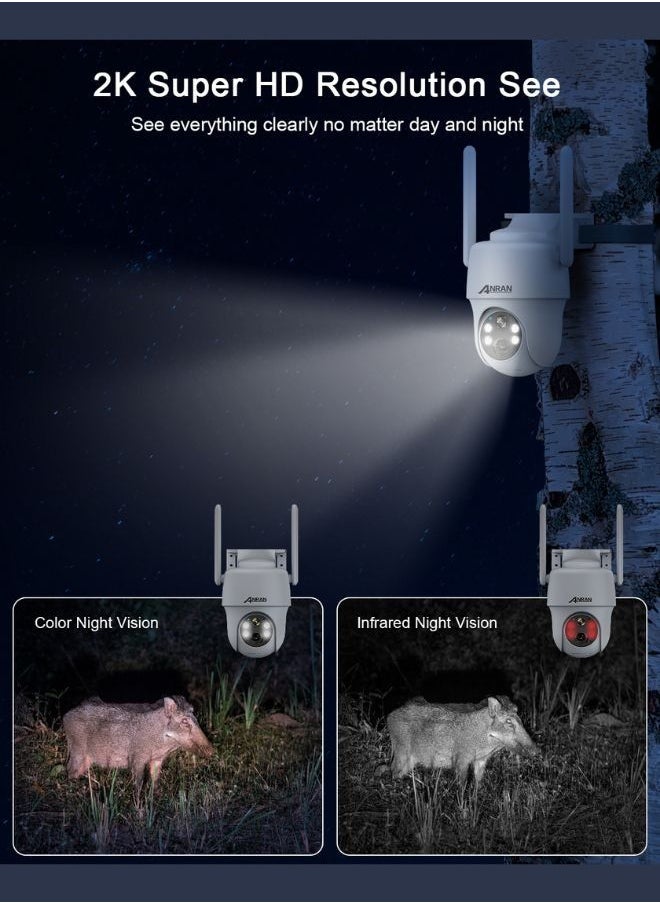 ANRAN - 4G Sim Card Solar Wireless Outdoor Camera PTZ 350° View 3MP Color Night Vision AI Motion Detection Compatible with Alexa - Image 1