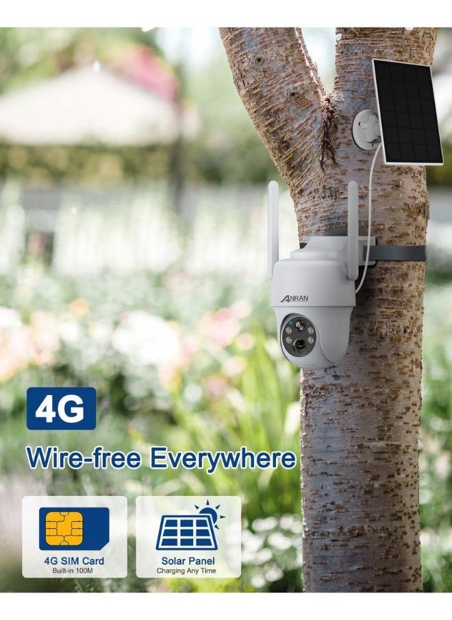 ANRAN - 4G Sim Card Solar Wireless Outdoor Camera PTZ 350° View 3MP Color Night Vision AI Motion Detection Compatible with Alexa - Image 1