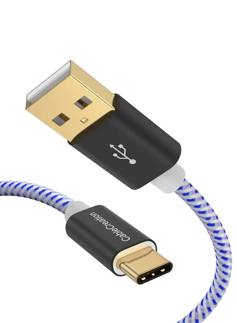 كابل كرييشن كابل USB من النوع C، كابل مضفر بطول 1.6 قدم من CableCreation، كابل USB-C إلى USB A قياسي، مناسب لهاتف Galaxy S9/S9 Plus، وHuawei P20، وPixel XL 2، وما إلى ذلك، سلك أزرق وأبيض [مقاومة 56 كيلو أوم] - Image 1