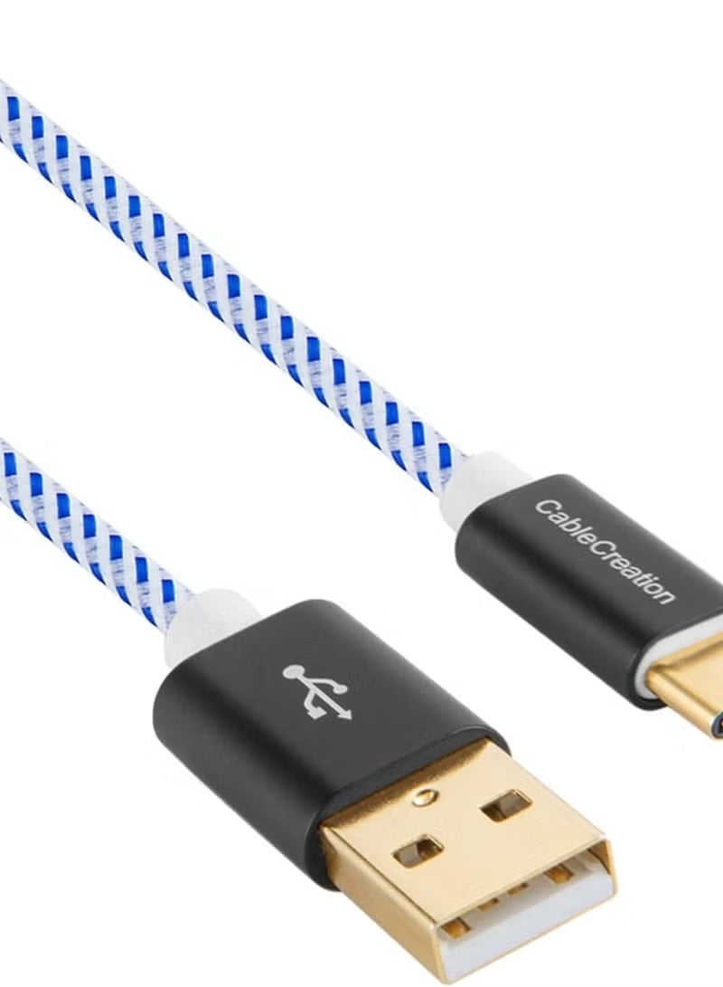 كابل كرييشن كابل USB من النوع C، كابل مضفر بطول 1.6 قدم من CableCreation، كابل USB-C إلى USB A قياسي، مناسب لهاتف Galaxy S9/S9 Plus، وHuawei P20، وPixel XL 2، وما إلى ذلك، سلك أزرق وأبيض [مقاومة 56 كيلو أوم] - Image 2