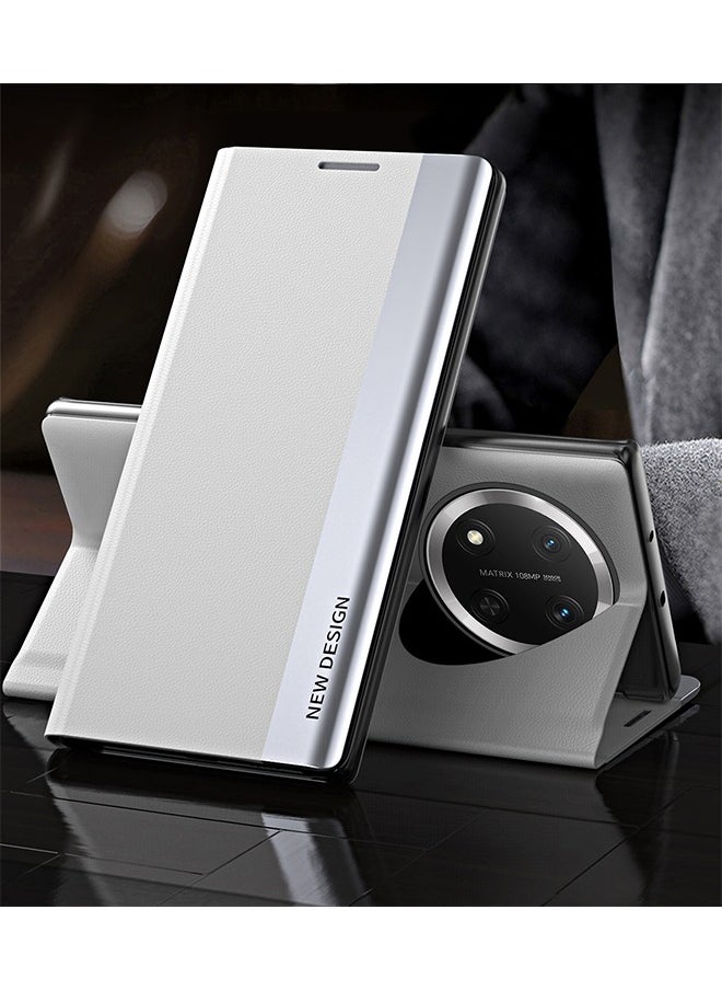 X-level Honor X9c Flip Case,Ultra Slim TPU Leather Full Body Protection Magnetic Stand Shockproof Phone Cover,White - Image 3