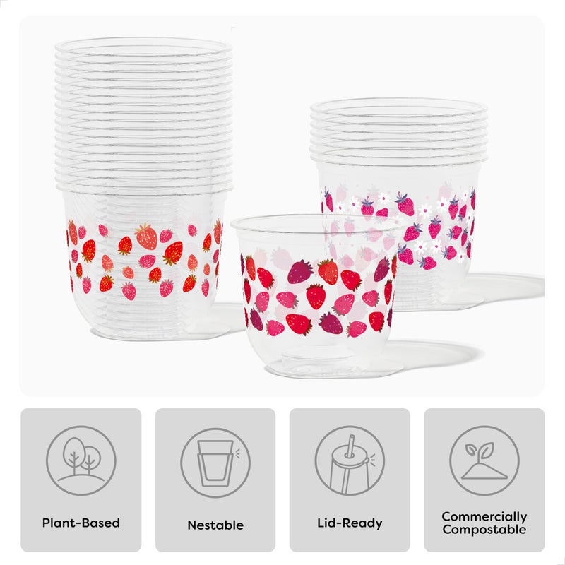 TOSSWARE NATURAL 12oz Arc - Strawberry Bliss - Plant Based 98mm Cups - Plastic Alternative for Parties, Bachelorettes, Weddings - Recyclable Theme Cold Cups - Set of 24 - Image 2