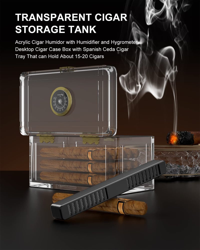 TISFA Acrylic Cigar Humidor with Humidifier and Hygrometer, Desktop Cigar Case Box that can Hold About 15-20 Cigars (S) - Image 2